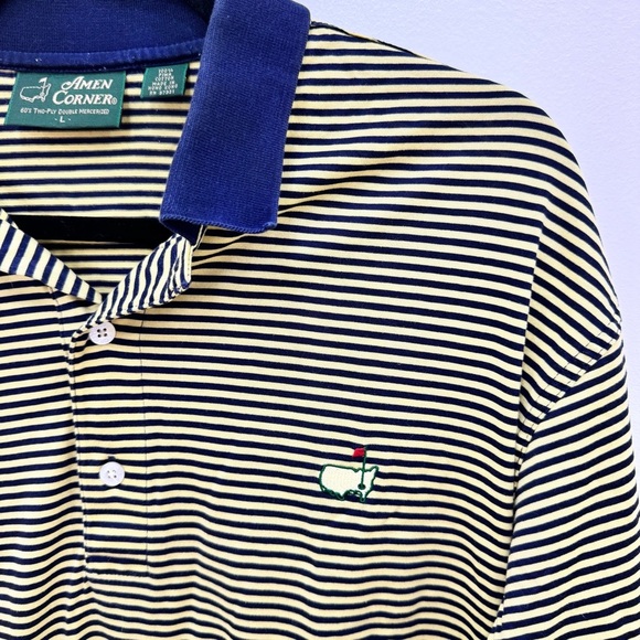 Amen Corner Augusta Masters Golf Polo Shirt Striped Pima Cotton Sz Large - Picture 2 of 6